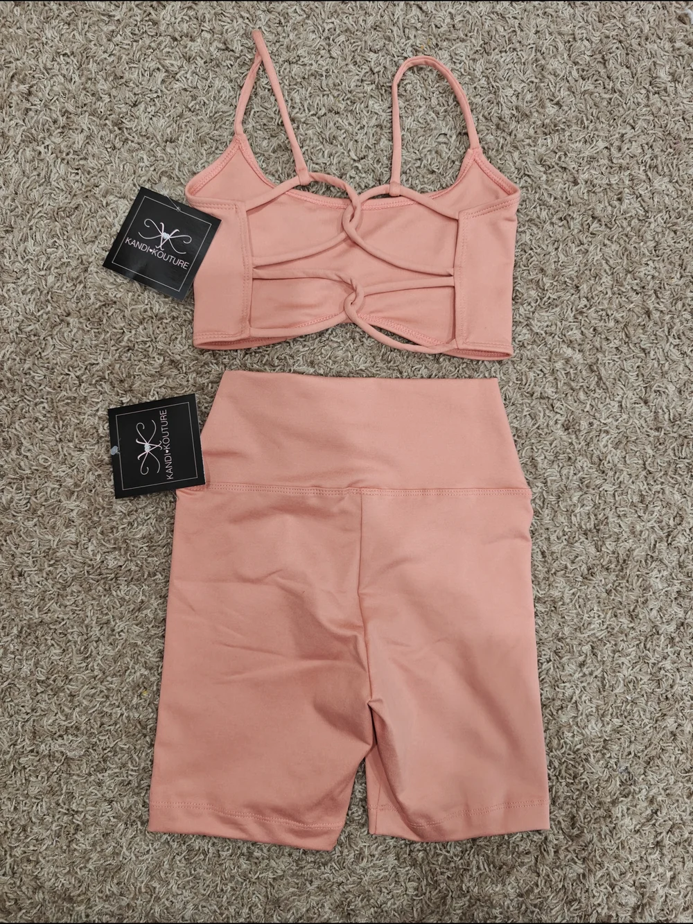 Kandi Kouture Peach Active Long Bottoms and Detailed Bralette Leo Set CXL 10/12